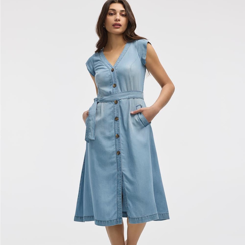 Cap-Sleeve Fit-and-Flare Tencel Midi Dress